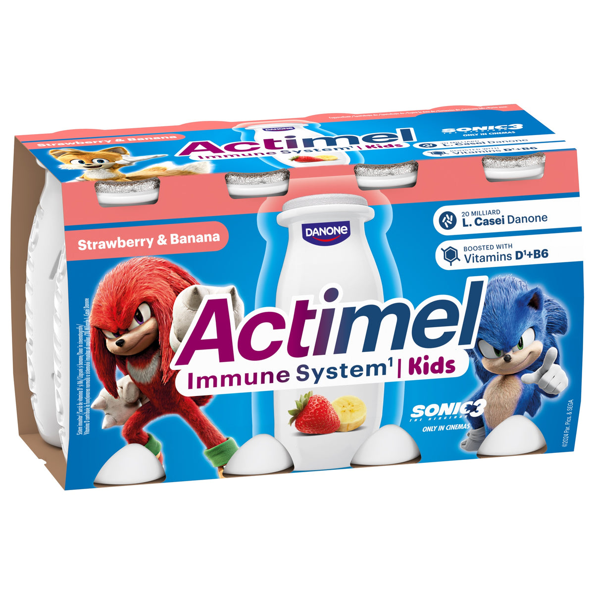 Danone Actimel Kids zsírszegény eper-banánízű joghurtital B6- és D-vitaminnal (8x100g)